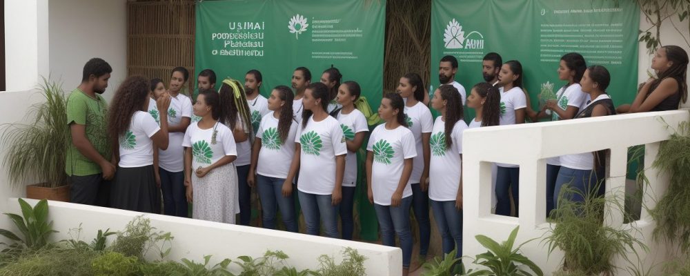 Profissionais de saúde coletiva interagindo com moradores em atividades de promoção da saúde ao ar livre.