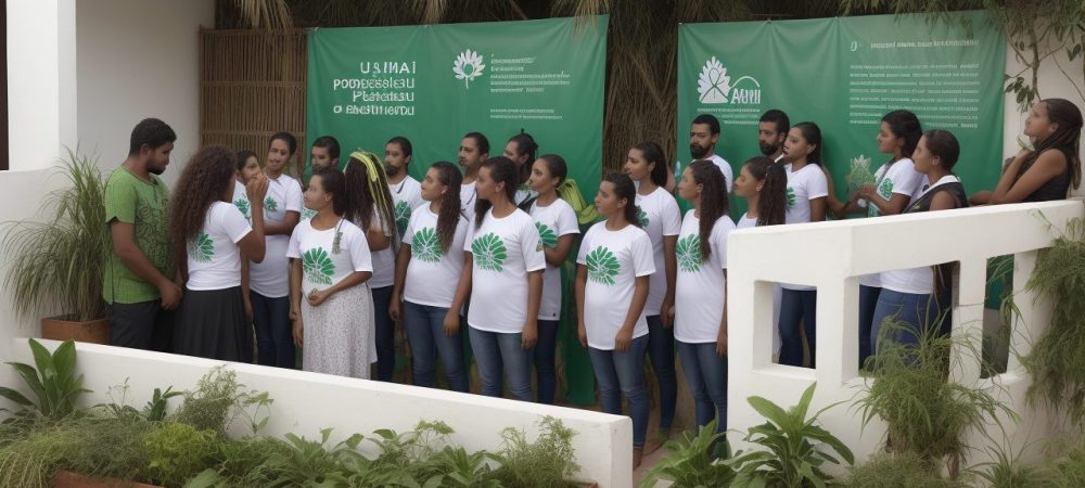 Profissionais de saúde coletiva interagindo com moradores em atividades de promoção da saúde ao ar livre.