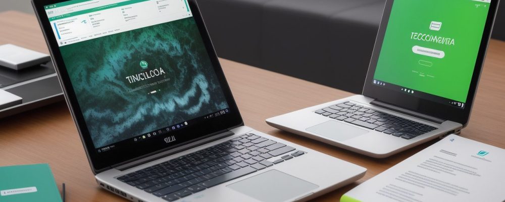 Um servidor público em escritório moderno utilizando laptop e interagindo com gráficos sobre marketing digital e comunicação.