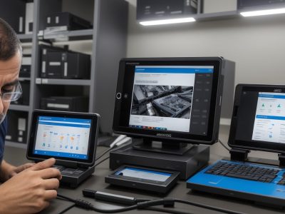 Investigador analisa evidências em laboratório moderno com tecnologia avançada e análise forense digital