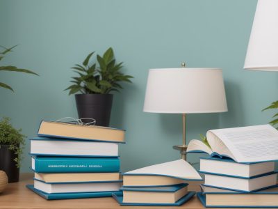 Um trabalhador confiante revisando documentos de legislação trabalhista em um escritório moderno, cercado por livros sobre direitos trabalhistas.