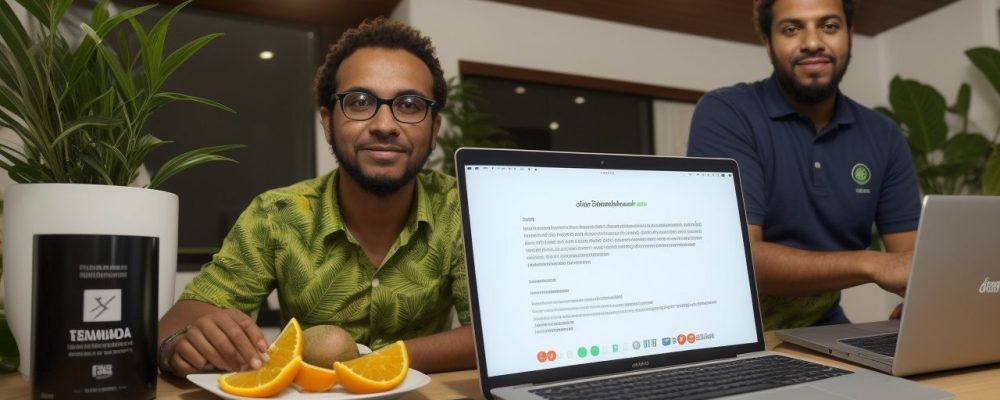 Ambiente de escritório moderno com líderes e colaboradores participando de um treinamento colaborativo sobre gestão de pessoas, em um espaço vibrante e energizante.