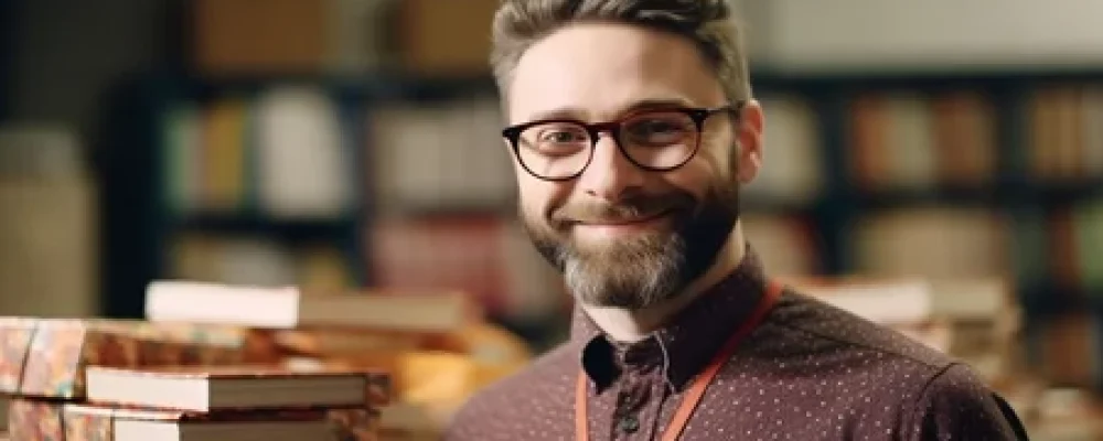 um-homem-esta-em-frente-a-pilhas-de-livros-em-uma-biblioteca-2